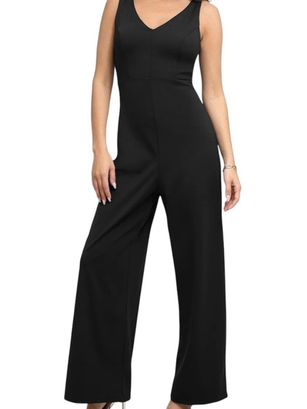 Classic V-Neck Black Wide-Leg Jumpsuit